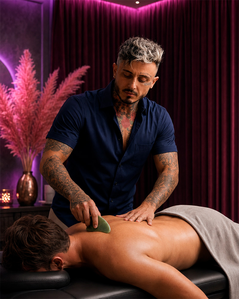 Jonathan realizando um atendimento de massagem